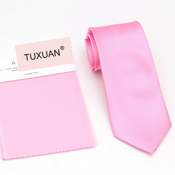 TUXUAN CANDY PINK Wedding Tie, Wedding Men’s Ties, Vintage Men’s Tie, Candy Pink Bow Tie, Candy Pink Dress Tie, Pocket Square Candy Pink