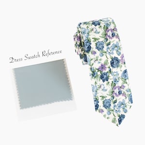 Dusty Blue Floral Ties Collection - Elegant Wedding Ties in Skinny, Classic & Long Styles with Matching Accessories