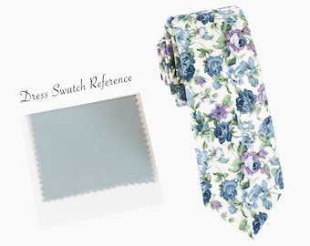 Dusty Blue Floral Cotton Wedding Tie - Groomsmen Accessories