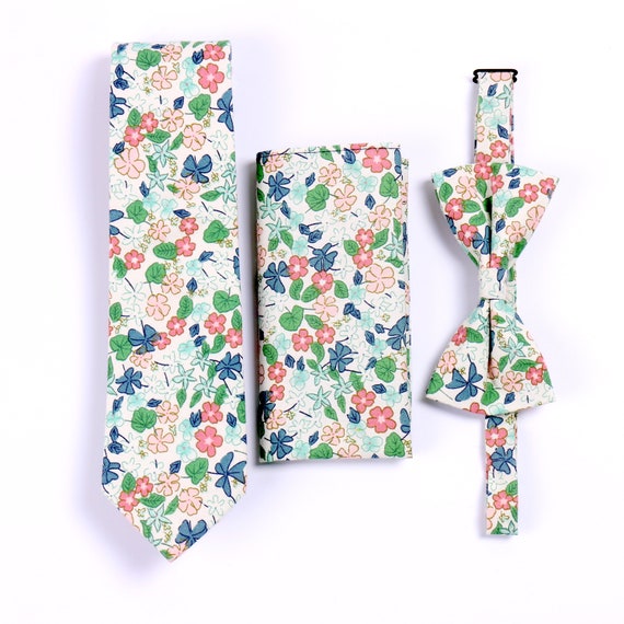 Green Floral Mens Ties Sets Mens Ties Sets Tie Bow Tie Etsy
