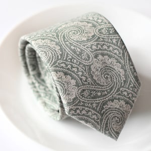 Dusty Sage Ties For Wedding, Wedding Ties, Mens Necktie For Groomsmen, Sage Neck Ties, Paisley Groomsmen Neckties, Customized Necktie