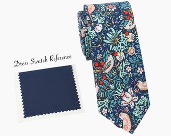 Floral Cotton Men's Tie: Evening Blue Wedding Groomsmen Necktie