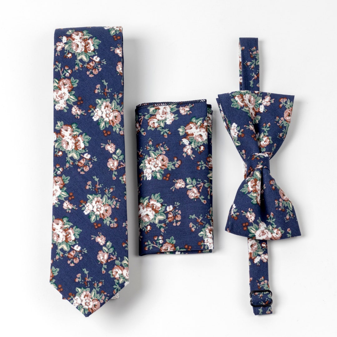 Navy Floral Skinny Mens Ties Sets Mens Ties Sets Ties for - Etsy