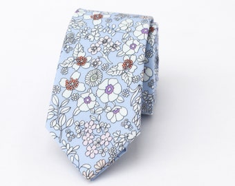 Love Is In The Air 907 Floral Wedding Tie, Wedding Men’s Tie, Ice Blue Floral Bow Tie, Sky Blue Floral Pocket Square, F1024