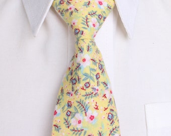 Yellow Floral Skinny Mens Tie, Floral Cotton Ties, Wedding Floral Ties, Mens Floral Tie, Mens Accessories, 2.5" Skinny Tie, Slim Neckties