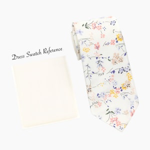 IVORY Floral Wedding Tie, Mist Floral Men’s Tie, Regency Flower Bow Tie, Groomsmen Tie Champagne, Ivory Dress Tie, Pocket Square Tie Ivory