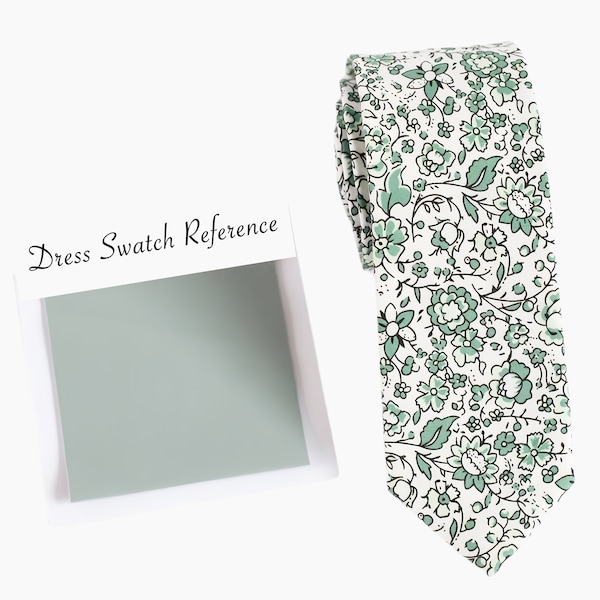 Silver Sage Floral Cotton Wedding Tie, Groomsmen Gift