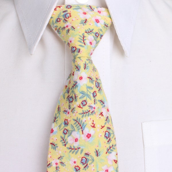 Yellow Floral Skinny Mens Tie, Floral Cotton Ties, Wedding Floral Ties, Mens Floral Tie, Mens Accessories, 2.5" Skinny Tie, Slim Neckties