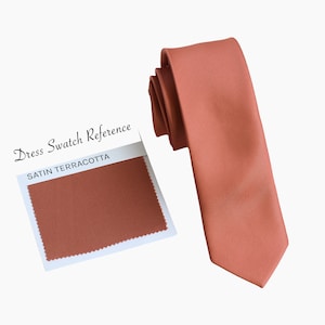 Satin Terra Cotta Wedding Tie, Satin Terra Cotta Bow Tie, Groomsmen Tie, Satin Terra Cotta Dress Tie, Gift for Men, Cufflinks