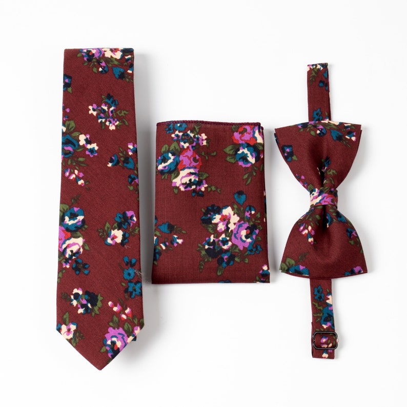 Mens Floral Ties Sets Berry Floral Skinny Ties Sets Wine Tie Etsy