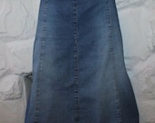 Vintage Blue Denim BESSIE Zip Vent A-Line Knee Length Casual Skirt Size L , L 25