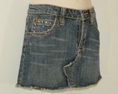 Vintage Blue Denim GOOD TIME Zip Stretch Tassel Rhinestones Diamante Mini Skirt W 29 quot