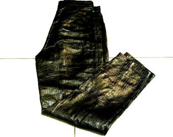 Pantalones cónicos vintage de cuero negro con parche y cremallera para mujer, talla 10/38 L 29