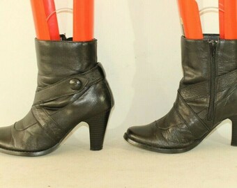 Vintage Women's Black Leather Zip Round Toe High Heel Casual