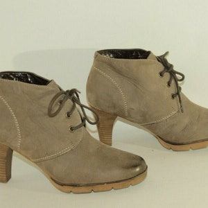 Vintage Brown Grey Leather (Nubuck) FABIANI Lace Up High Heel Ankle Boots Size 6 / 39