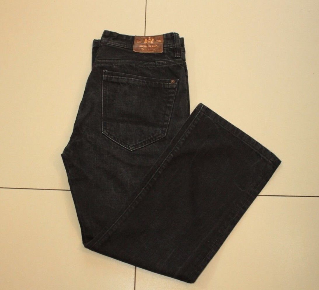 Image of Vintage Men's Black Denim River Island Button Bootcut Stonewashed Jeans Size 32 L27 Boho