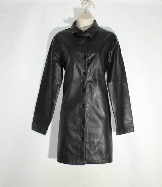 Used Woman's Black Looks Leather BOOHOO Button Fitted Thigh Length Dress  Coat Jacket Size 12 / 40 - Etsy Israel