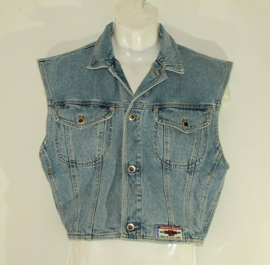 Image of Vintage Men'sblue Denim Button Cowboy Western Festival Sleeveless Waistcoat Size Xl