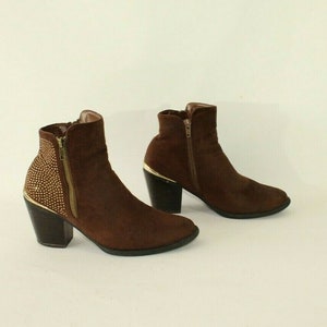 vintage Femme Brown Looks Suede LINZI Zip Strasses High Heel Ankle Boots Taille 5 /38 image 2