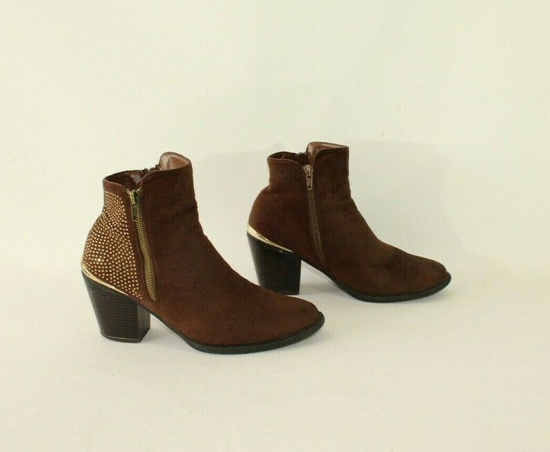 vintage Femme Brown Looks Suede LINZI Zip Strasses High Heel Ankle Boots Taille 5 /38 image 2