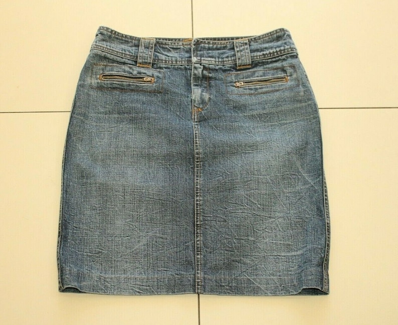 Vintage Women/'s Blue Denim DKNY JEANS Zip Mini Distressed Straight Skirt Size 1038 L 20