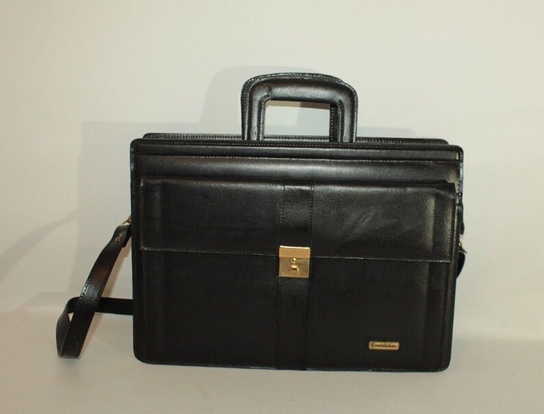 Vintage Black Leather CONSTELLATION Zip Document A4 office Business Briefcase Portfilio