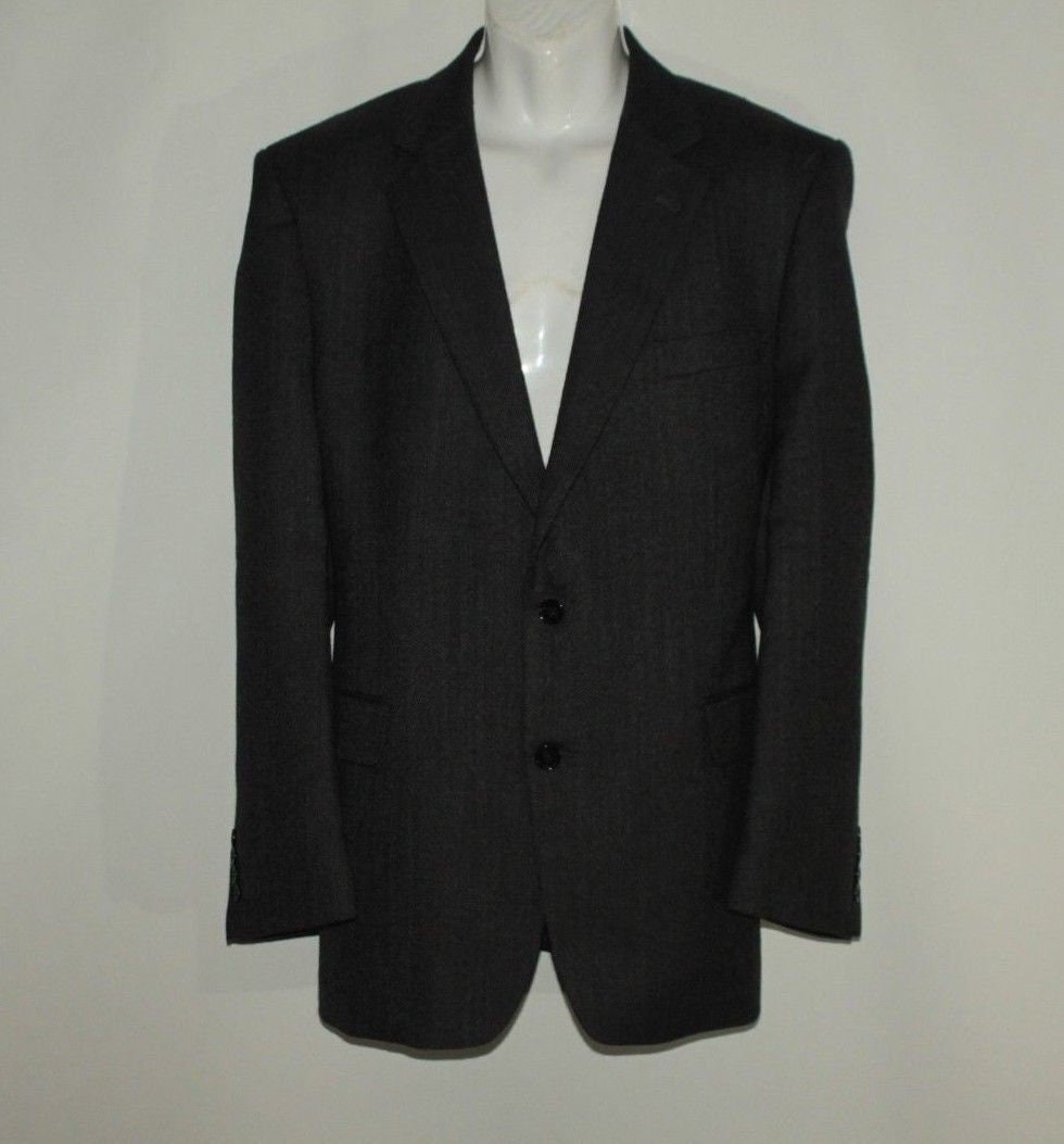 Image of Vintage Grey Herringbone Gilberto Button Tailored Fit Hip Length Jacket Blazer Size 44R