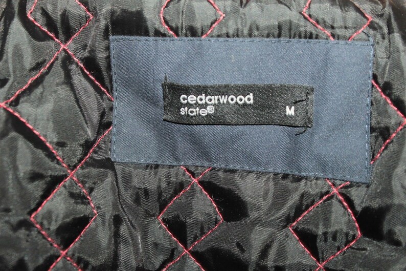 Vintage Dark Blue Polyester CEDARWOOD Zip Hip Length Casual Winter Spring Jacket Size M