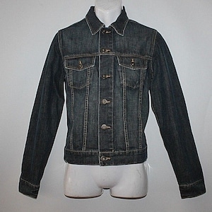 Vintage  Blue Denim L.O.G.G Button Hip Length Casual Jacket Blazer Size S Boho