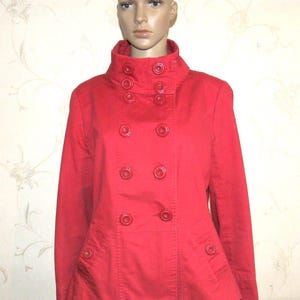 Vintage Red Denim NEW LOOK Button Fitted Military Hip Length Jacket Blazer Size 14 / 42