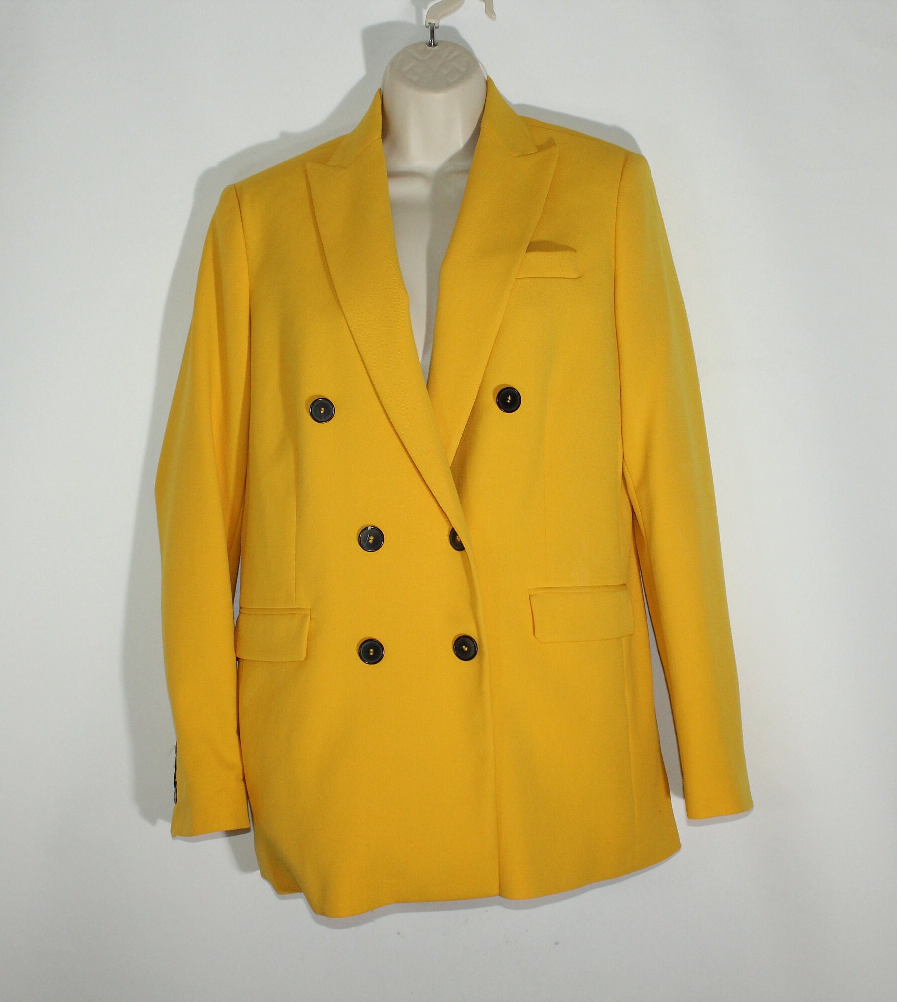 Veste blazer de soiree decontractee pour femme en tissu jaune ZARA avec boutons coupe droite oversize longueur hanches taille S Etsy France