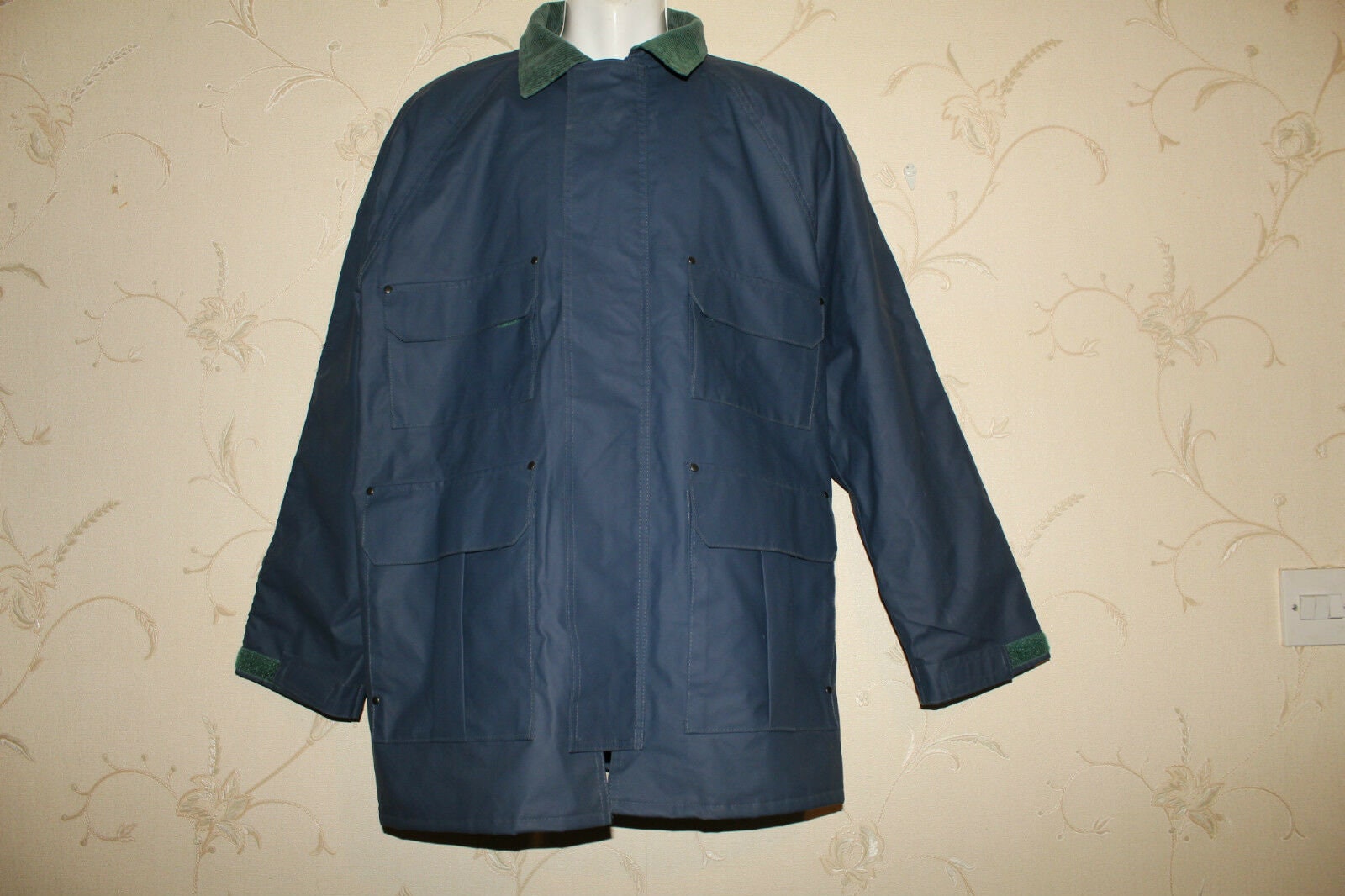 Image of Vintage Blue Cedar Key Waterproof Corduroy Collar Camping Picnic Raincoat Coat Size M