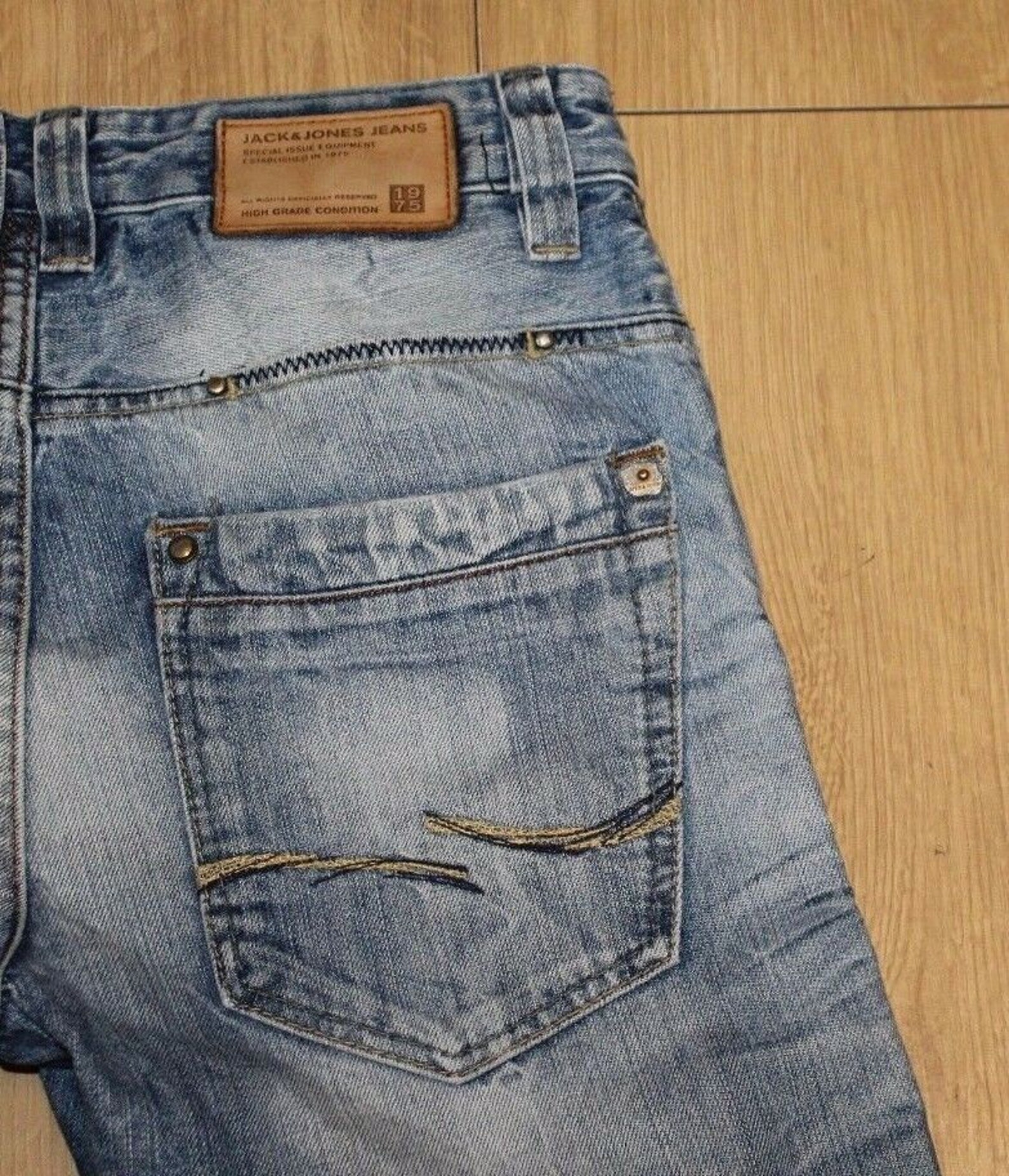 Vintage Men's Blue Denim JACK & JONES Button Mid Rise Straight Leg