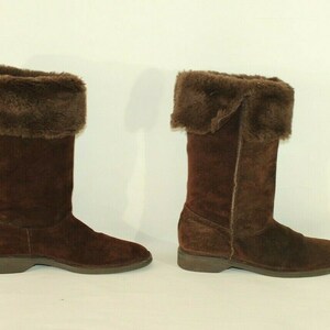 Vintage damstövlar i brun mocka och fuskpäls, NEW LOOK, halvhöga vinterstövlar, storlek 5/38 bild 8