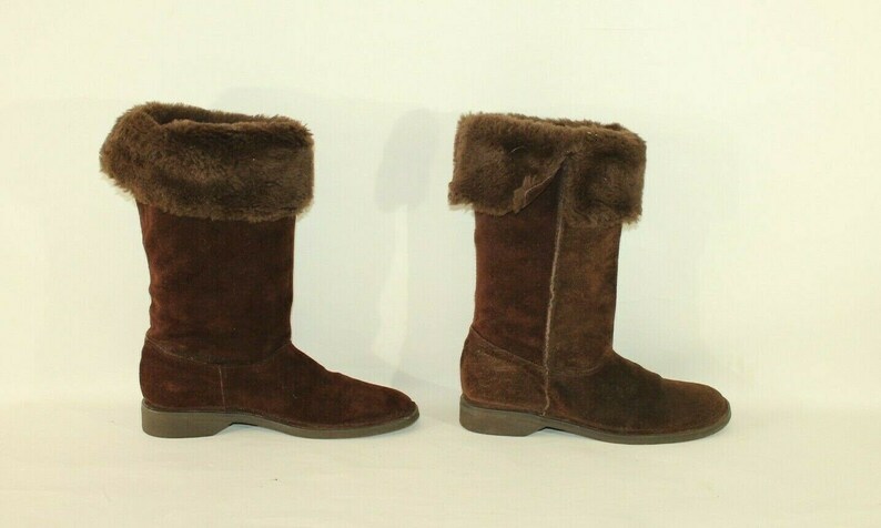 Vintage damstövlar i brun mocka och fuskpäls, NEW LOOK, halvhöga vinterstövlar, storlek 5/38 bild 8