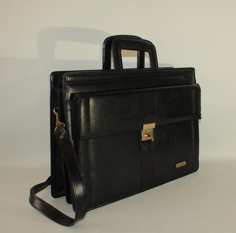 Vintage Black Leather CONSTELLATION Zip Document A4 office Business Briefcase Portfilio