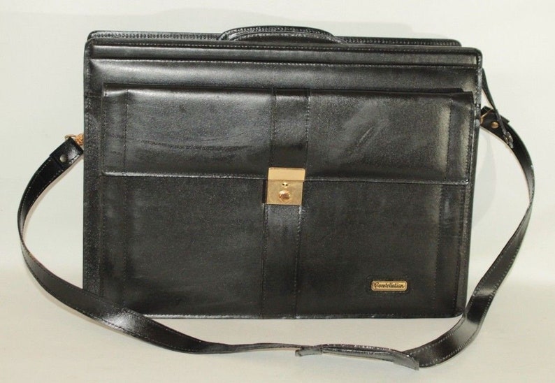 Vintage Black Leather CONSTELLATION Zip Document A4 office Business Briefcase Portfilio