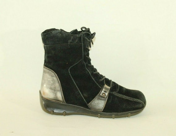 black square toe lace up boots
