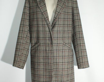 Used Women's checkered Pattern Fabric PRIMARK Snap Closure Fitted Knee Length Coat Jacket Blazer Size 12 / 40