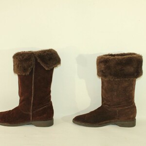 Vintage damstövlar i brun mocka och fuskpäls, NEW LOOK, halvhöga vinterstövlar, storlek 5/38 bild 7