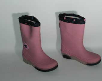 Kids Girls Pink Rubber Pull On Detachable Lining Round Toe Mid Calf walking wellington Boots Size 8 / 26