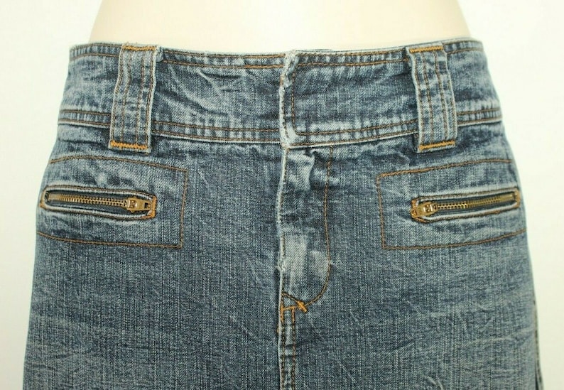 Vintage Women/'s Blue Denim DKNY JEANS Zip Mini Distressed Straight Skirt Size 1038 L 20