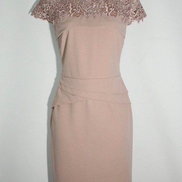 Women's Dusty Pink Fabric LIPSY Zip Stretch Bodycon Tight  Fitted Cap Sleeves Party Evening Dress Size 12 / 40