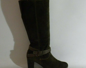Vintage Women's Brown Suede TAMARIS Zip High Heel Mid Calf Casual Boots Size 7.5 / 41