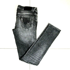 Vintage Men&#39;s Grey Denim RIVER ISLAND Zip Slim Skinny Ripped Casual Jeans Size 30 L 32