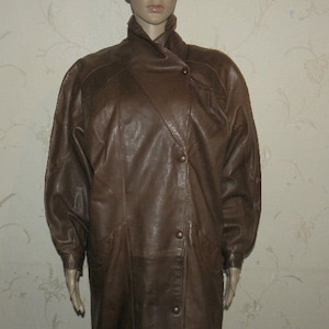 Pelle marrone Vintage Popper Slouch rugoso schiena Baker Ladies Jacket Sz 14 / 42