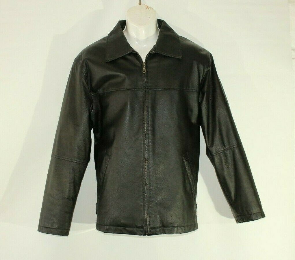 Image of Vintage Men's Black Leather Eastwind Zip Hip Length Casual Biker Coat Jacket Size 40