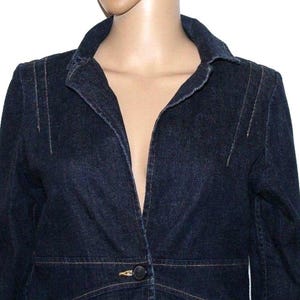 Vintage Blue Denim OLD NAVY Button Stretch Fitted Hip Length Casual Blazer Jacket Size M