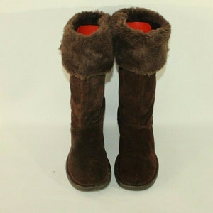 Vintage damstövlar i brun mocka och fuskpäls, NEW LOOK, halvhöga vinterstövlar, storlek 5/38 bild 3