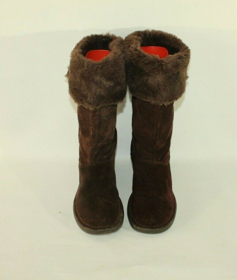 Vintage damstövlar i brun mocka och fuskpäls, NEW LOOK, halvhöga vinterstövlar, storlek 5/38 bild 3